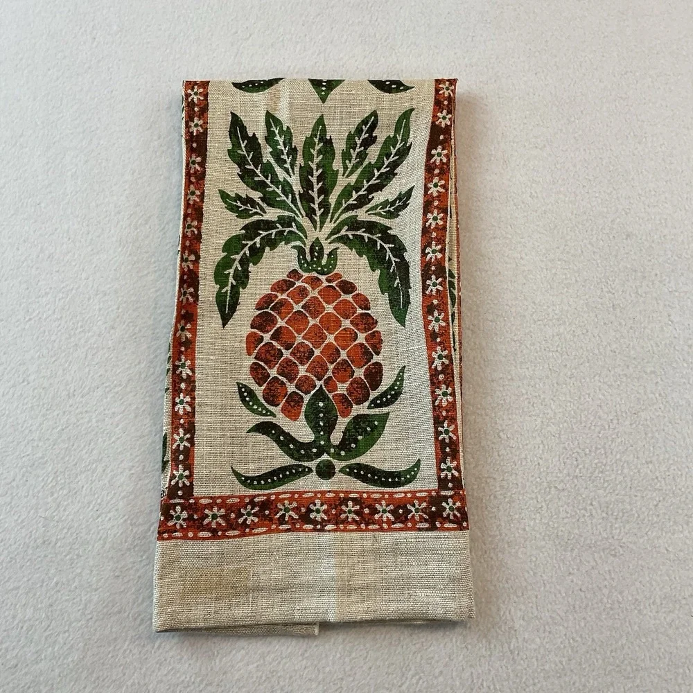 Kay Dee Handprints Linen Kitchen Towel Pineapple Floral Palm Leaves Vintage